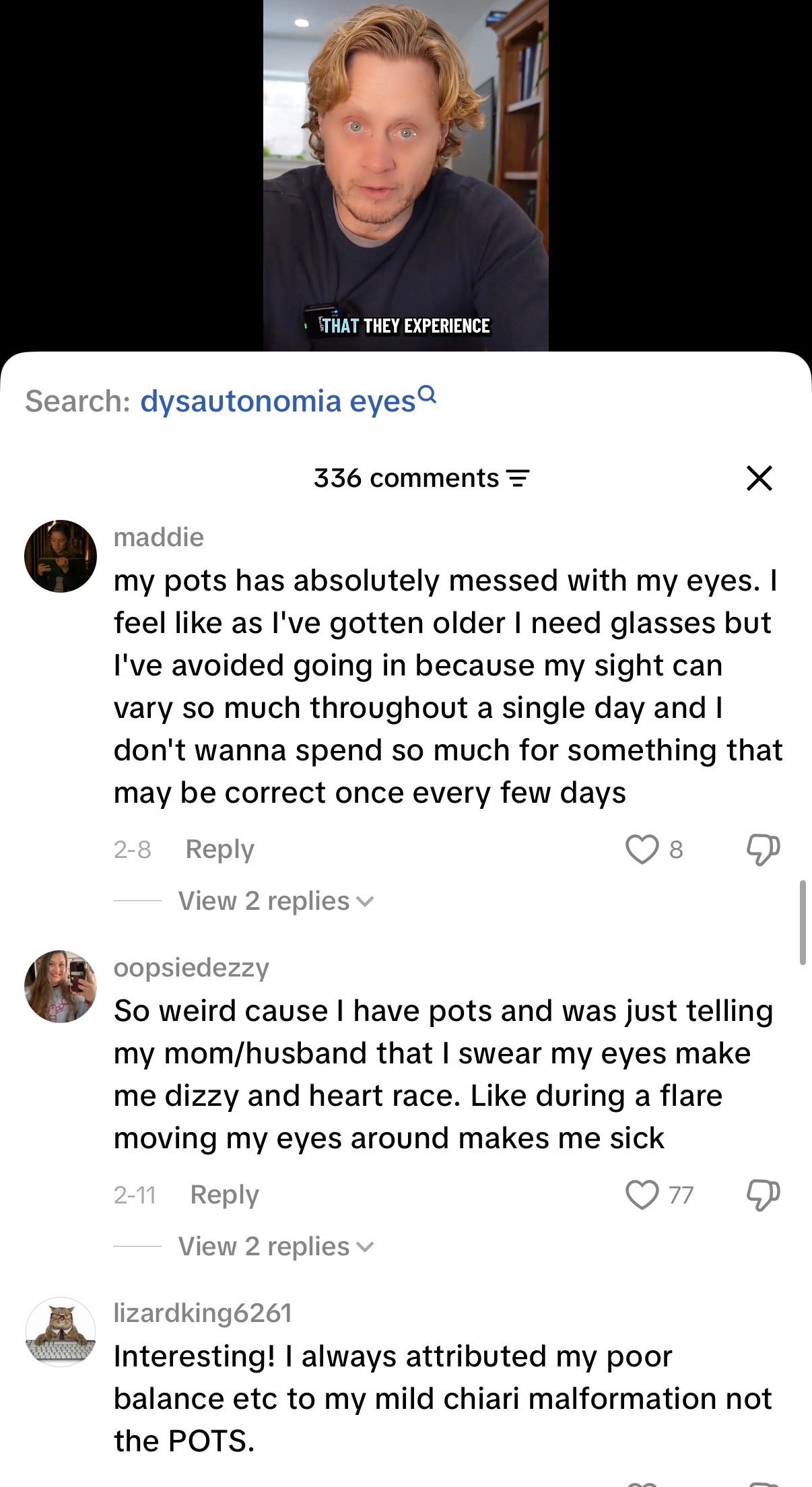 Patient comments on POTS and eyes video